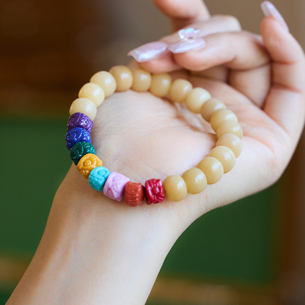 Natural Hainan White Jade Bodhi Bracelet Seven Colors Rainbow Lion Dance Zodiac Year Cultural Play Bracelet Dragon Year Accessories