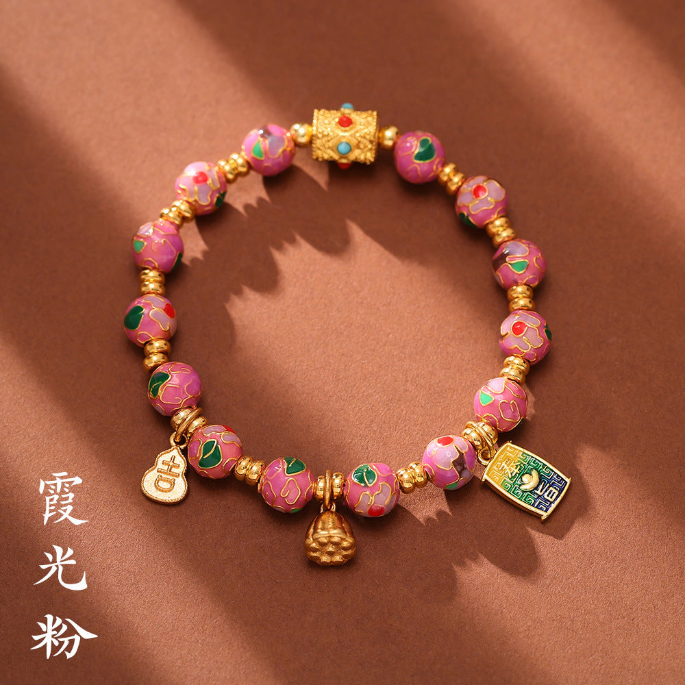 Beijing Yongxiang Floral Bracelet for Women Cloisonné Filigree Enamel Floral Beaded Bracelet Wishes Come True Beaded Bracelet
