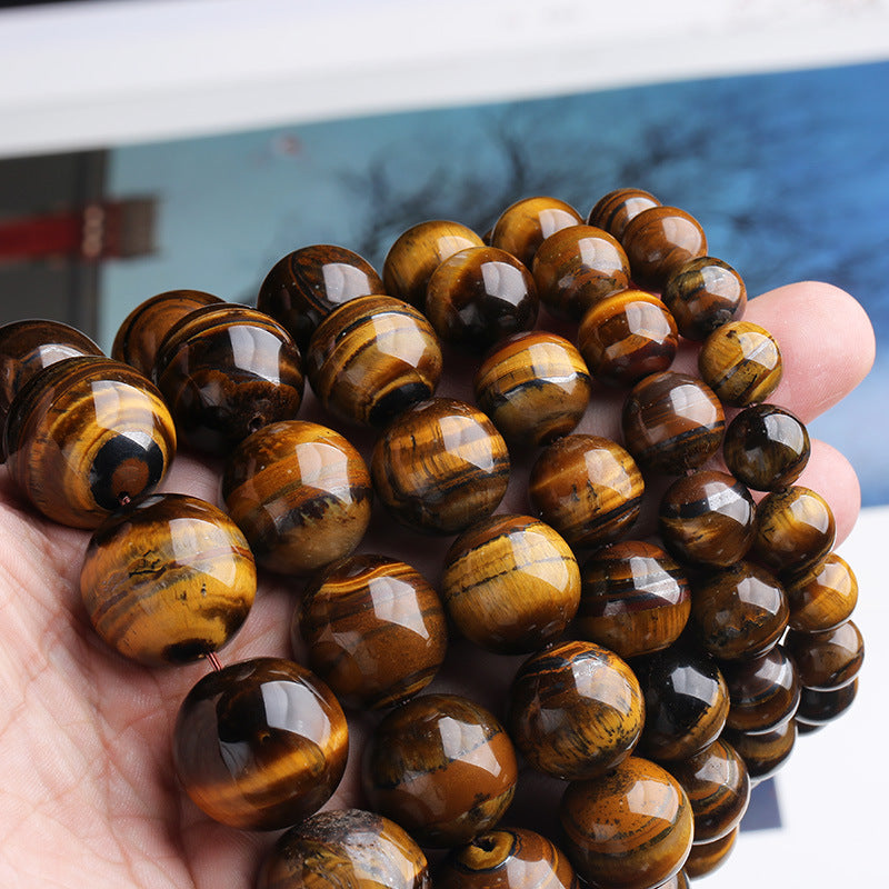 Jiaer Same Style Natural A Premium Tiger Eye Stone Bracelet Wood Transformation Stone Tiger Clear Stone Bracelet High-end Couple Bracelet