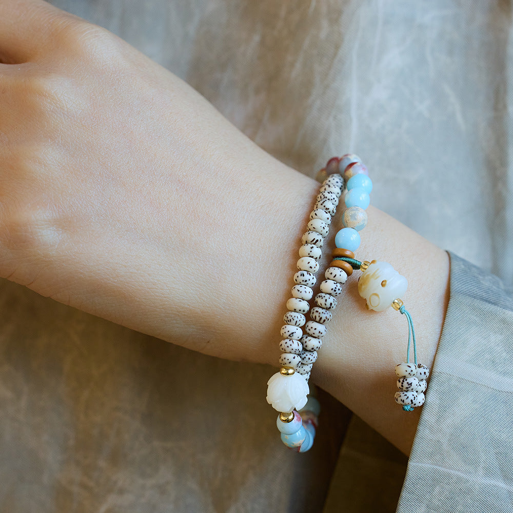 New Chinese Style Natural Shoushan Stone Bracelet Star Moon Bodhi Charcoal Burnt Small Cat Double Circle Wenwan Bracelet Buddhist Prayer Beads
