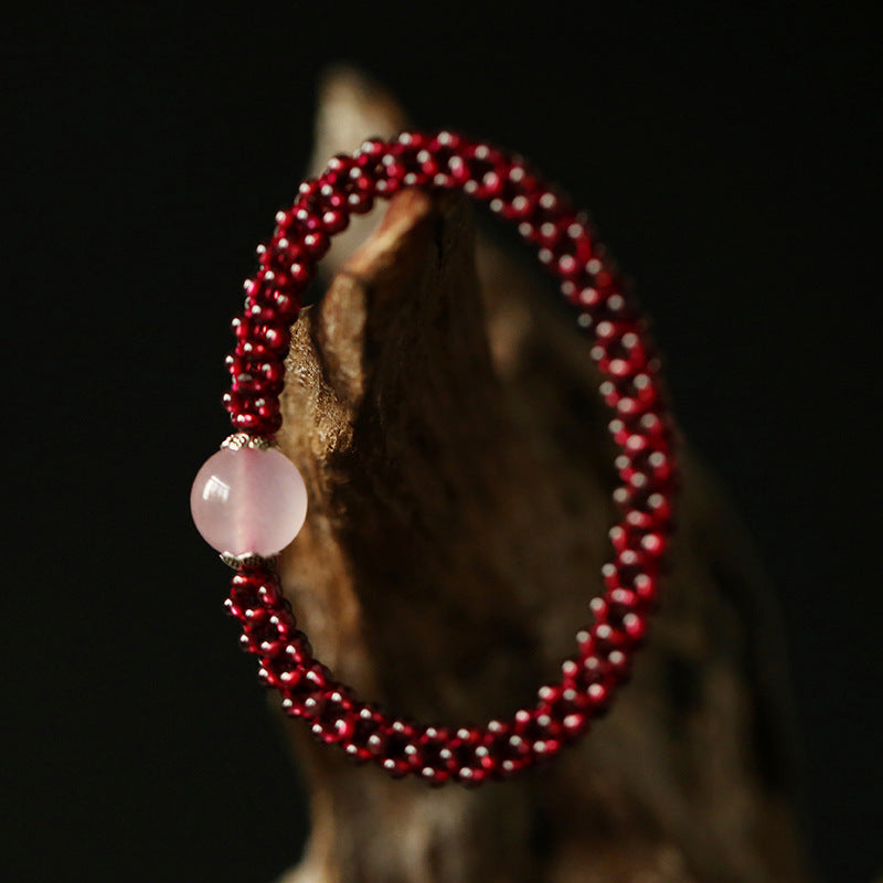 Natural Garnet Bracelet for Women Purple Tooth Black Crystal Jewelry Amazonite Pink Quartz Agate Woven Bracelet