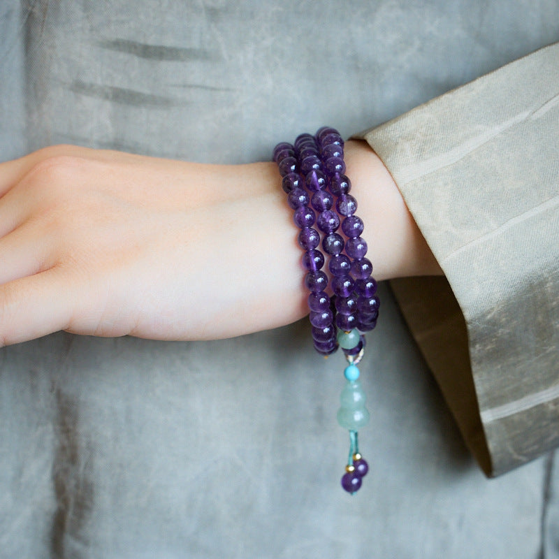 New Chinese Style Natural6MM Amethyst Bracelet for Women Gourd Coin Good Luck Crystal Bracelet Gift for Best Friend