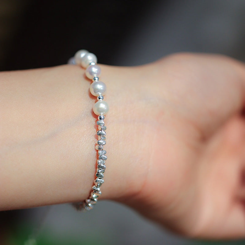 Chinese Style Natural Freshwater Pearl Bracelet for Women S925Sterling Silver Fragmented Peace Bracelet Simple Fragmented Silver Best Friend Gift