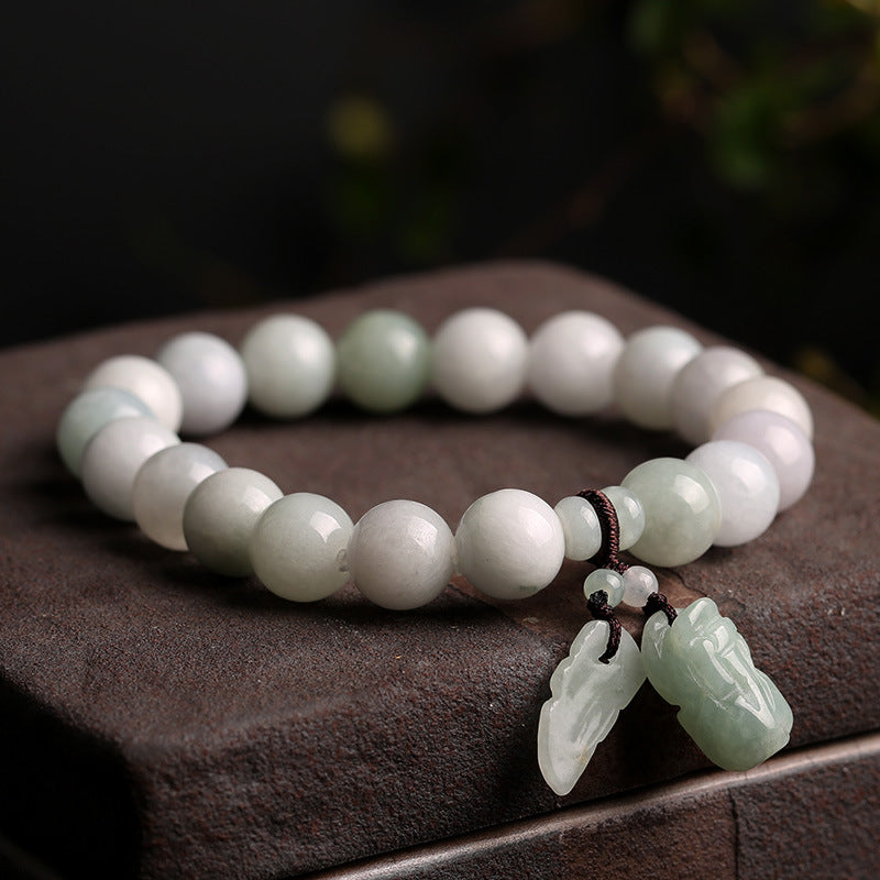 Natural Jadeite Bracelet with Pendant Pixiu Jadeite Jade Bracelet Jewelry Couple Style diy Bracelet