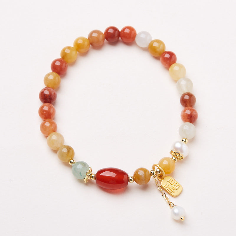 Natural Xinjiang Golden Silk Jade Bracelet for Women with Pearl Tassel, New Chinese Style High-end Jade Bead Bracelet, Gift for Best Friend