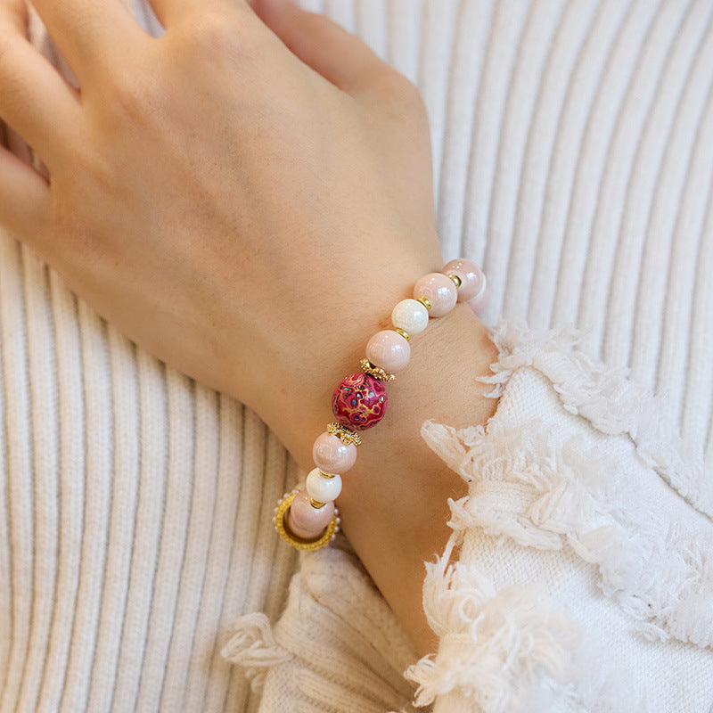 Tempel Gleicher Stil Neunschwänziger Fuchs Duftendes graues Porzellan Farbige Glasur Armband Weiblicher Fuchs Dämon Kleine Rote Dame Pfirsichblüte Viel Glück Perlen Armband