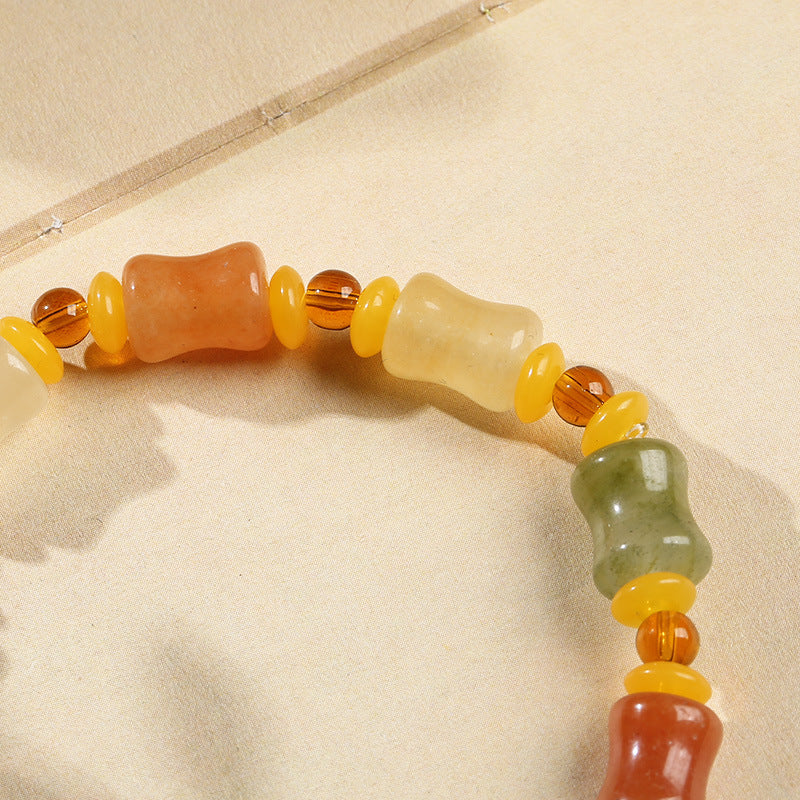 Natural Xinjiang Golden Silk Jade Small Bone Bead Bracelet Handmade Jade Yadan Gobi Colorful Jade Bracelet Ethnic Style Gift