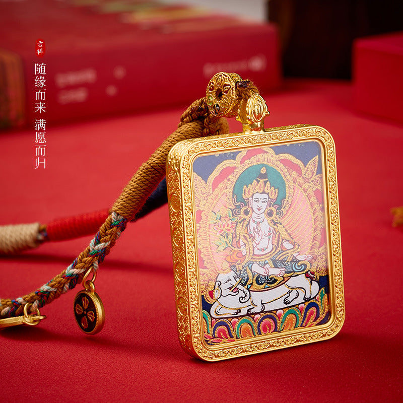 Wutai Wuye Buddha Thangka Pendant Zodiac Double-Sided Puxian Manshu Charm Dragon Year Half Painted Necklace