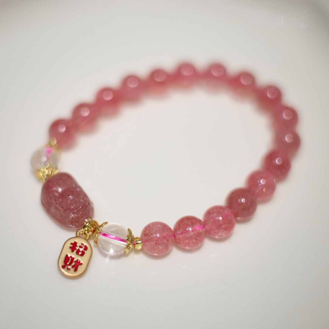 Custom Natural Strawberry Quartz Bracelet for Women Pigeon Blood Red Quartz DIY Pink crystal peach blossom beads