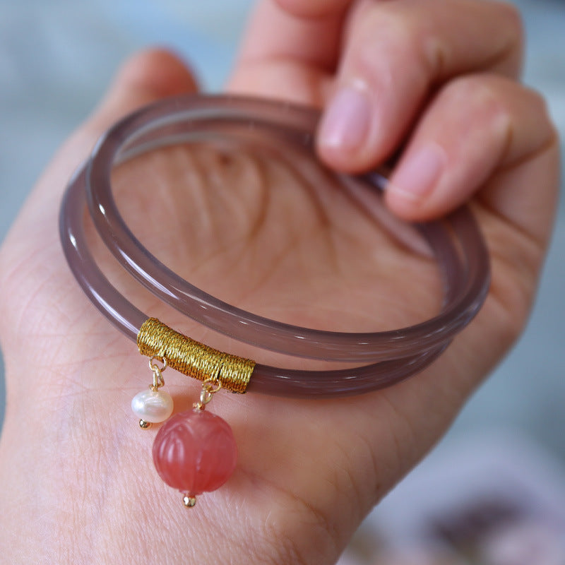 Gold-Devouring Beast Natural Chalcedony Ding-Dang Bracelet Agate Bracelet Ultra-Thin Strip Delicate and Exquisite Jade Bracelet Women's Jewelry Accessories