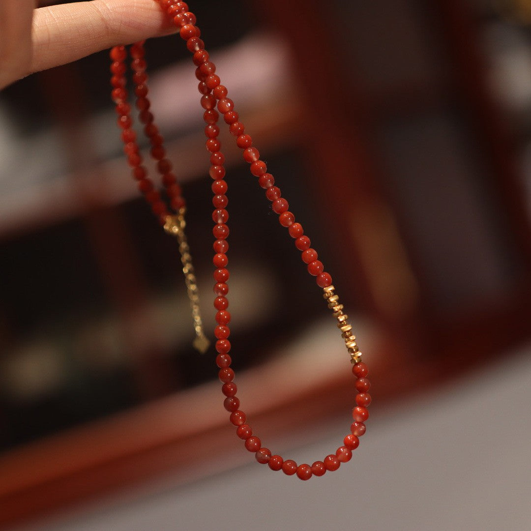 New Chinese Style Natural Sichuan Material4MM Liangshan South Red Agate Bracelet for Women, Small Rice Beads, Cherry Persimmon Red, South Red Agate Collection