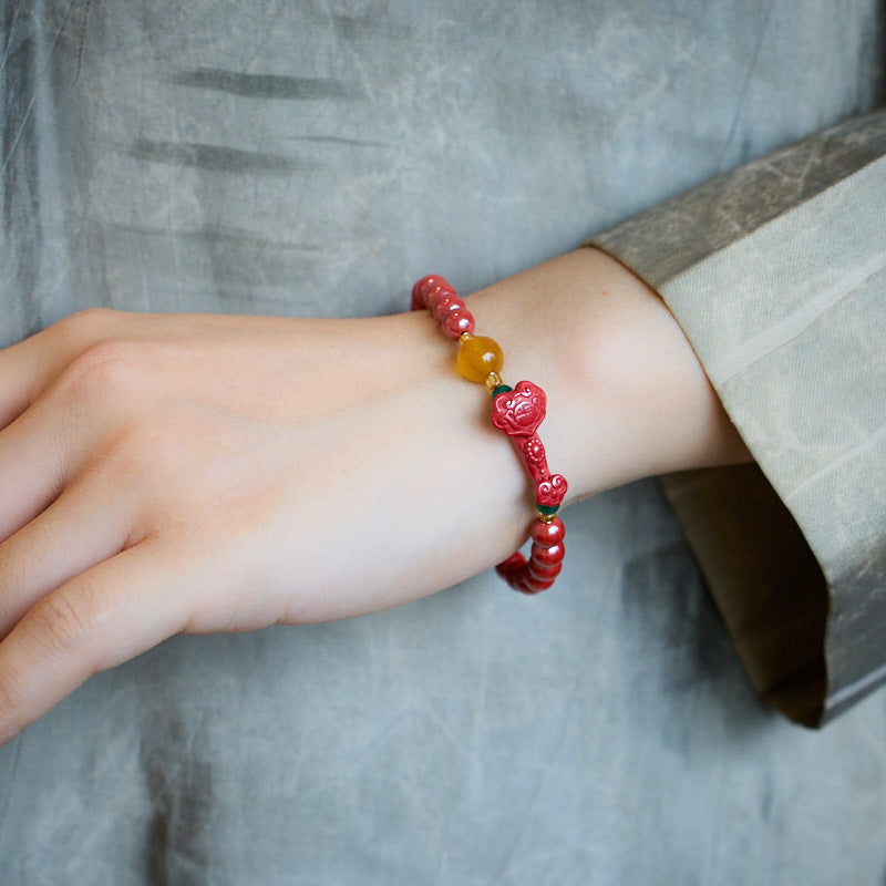 Shangxi Original Mine High Content Imperial Sand Bracelet Good Luck and Fortune Cinnabar Bracelet Zodiac Year Gift