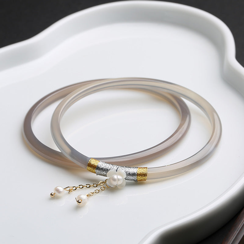 Gold-Devouring Beast Natural Chalcedony Ding-Dang Bracelet Agate Bracelet Ultra-Thin Strip Delicate and Exquisite Jade Bracelet Women's Jewelry Accessories