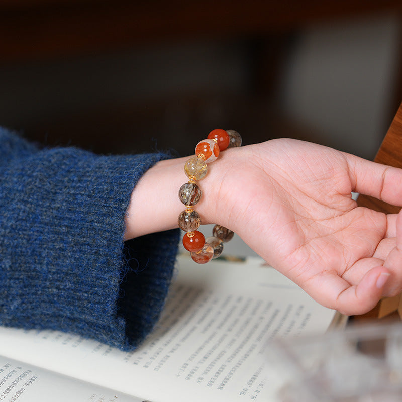 Natural Black Gold Super Seven Crystal Bracelet Female Red Glue Flower Blonde Jingchuan Material Full of Meat South Red Multi Jewels Bracelet
