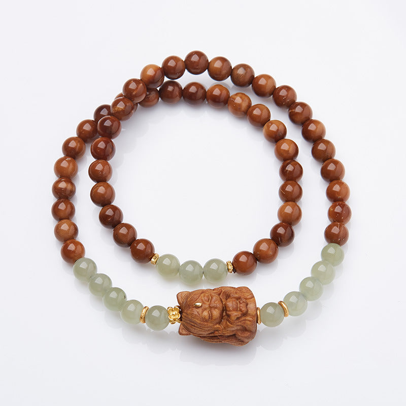 Fox Matchmaker Same Style Milk Fragrance Sandalwood Phoenix Nine Fox Demon Bracelet Nine-Tailed Fox Hetian Jade Double Circle Bracelet Set