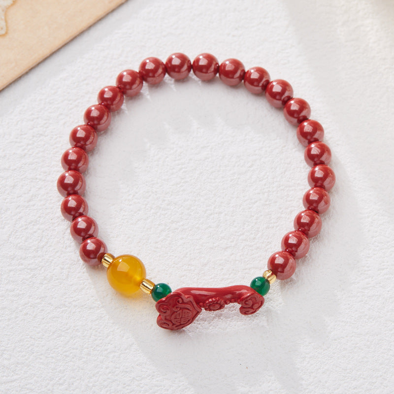 Shangxi Original Mine High Content Imperial Sand Bracelet Good Luck and Fortune Cinnabar Bracelet Zodiac Year Gift