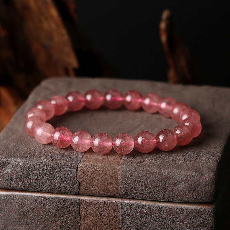 Custom Natural Strawberry Quartz Bracelet for Women Pigeon Blood Red Quartz DIY Pink crystal peach blossom beads