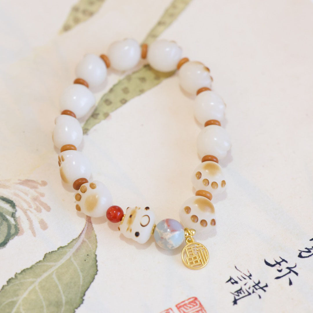 White Jade Bodhi Root Bracelet Burnt Cat Claw Bodhi Seed Bracelet High Polished Single Circle Buddhist Beads Wenwan Prayer Beads