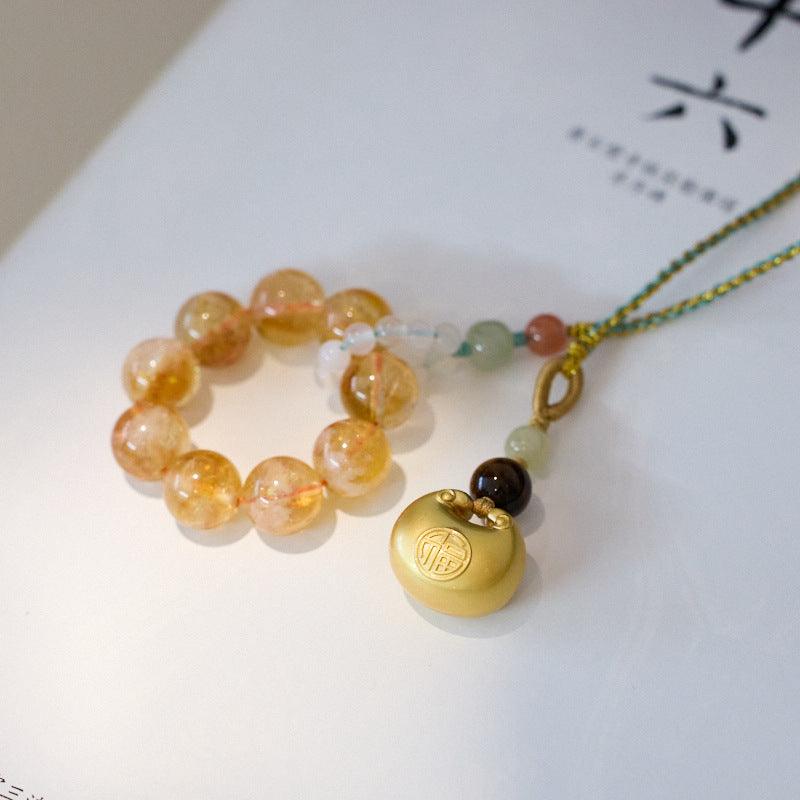 Temple Same Style Natural Yellow Asse Crystal Pendant Splendid Future Hair Wealth and Luck Lock Automobile Hanging Ornament Bag Hanging