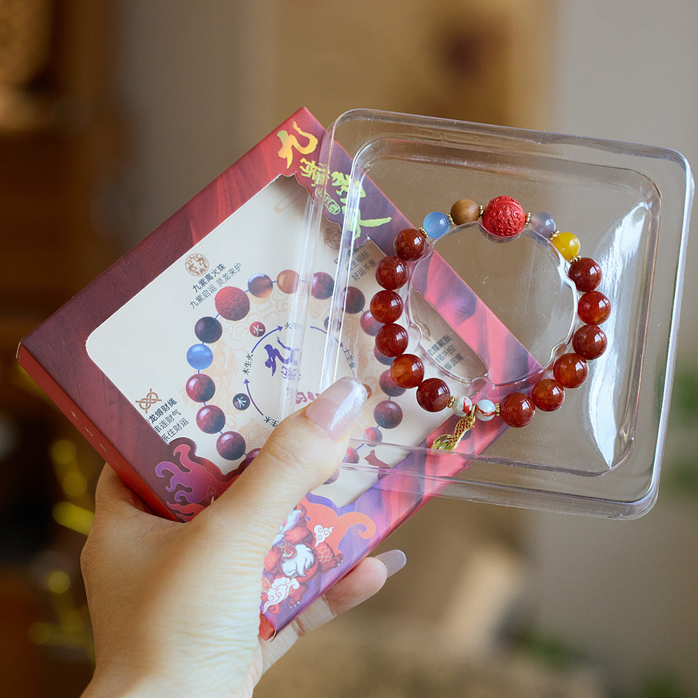Temple Style Natural Dragon Pattern Agate Bracelet Nine Purple Fire Dragon Year Zodiac Year High Sense Bracelet