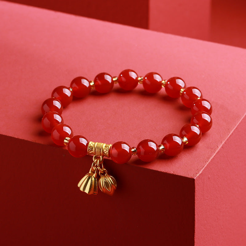 Live Streaming Natural8MM Red Agate Bracelet for Women Fortune Pendant Chalcedony Agate High-end Design Bracelet