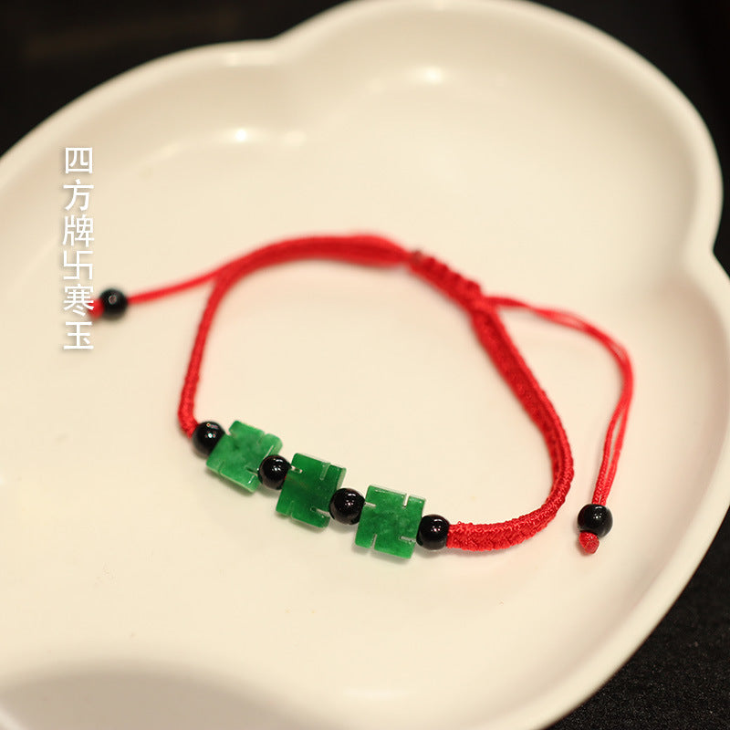Jadeite Jade Red String Bracelet Red String Handmade Woven Bracelet for Zodiac Year Dragon Boat Festival Red String Gift Small Accessories