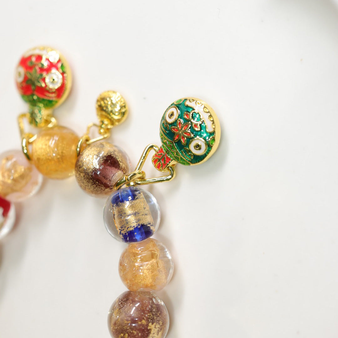 Temple Style Incense Ash Porcelain Gold Foil Glass Bracelet Swallowing Gold Beast Family of Three Ten Perfect Incense Ash Glass Bracelet