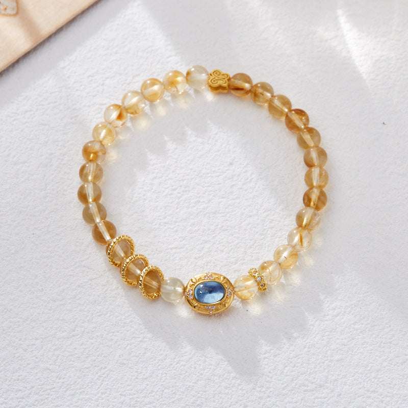 Natural Brazilian Citrine Bracelet for Women Aquamarine Fairy Princess Bracelet Yellow Azeztulite Good Luck Crystal Bead Bracelet