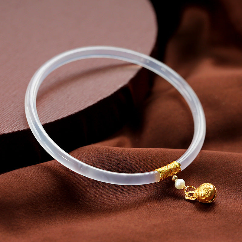 Gold-Devouring Beast Natural Chalcedony Ding-Dang Bracelet Agate Bracelet Ultra-Thin Strip Delicate and Exquisite Jade Bracelet Women's Jewelry Accessories