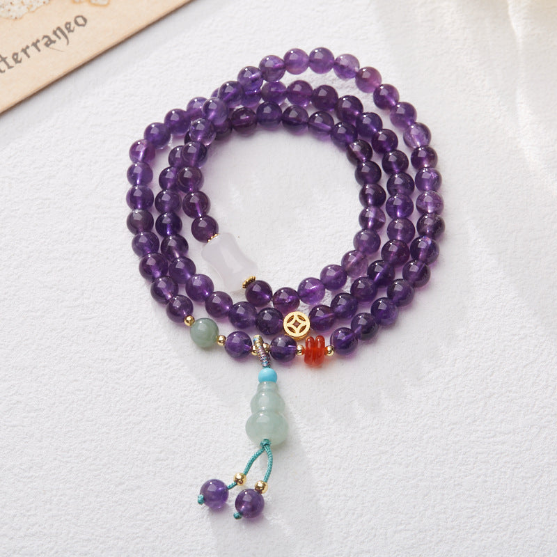 New Chinese Style Natural6MM Amethyst Bracelet for Women Gourd Coin Good Luck Crystal Bracelet Gift for Best Friend