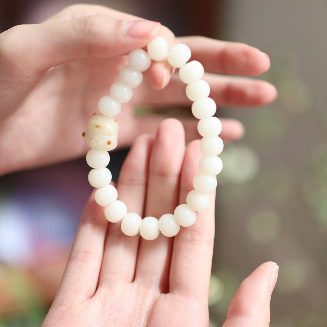 White Jade Bodhi Root Bracelet Burnt Cat Claw Bodhi Seed Bracelet High Polished Single Circle Buddhist Beads Wenwan Prayer Beads