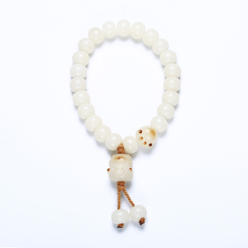 White Jade Bodhi Root Bracelet Burnt Cat Claw Bodhi Seed Bracelet High Polished Single Circle Buddhist Beads Wenwan Prayer Beads
