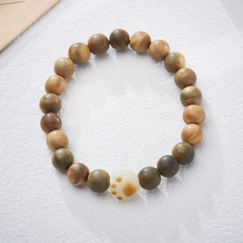 Natural8MM Green Sandalwood Bracelet Charcoal Burnt Bodhi Cat Paw Design Style Cultural Play Bracelet for Men and Women Finished Bracelet