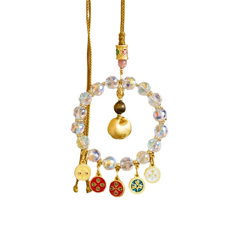 Hangzhou Lingyin Fifth Road God of Wealth Car Hanging Five-Color Crystal Glass Wealth Lock Pendant Temple Cultural and Creative Car Decoration