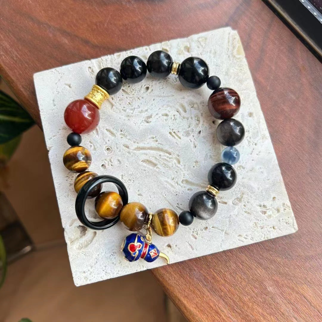 Black Mythology Sun Wukong Natural Tiger Eye Stone Bracelet Obsidian Hand Toy Bracelet Gift for Men Personalized Gift