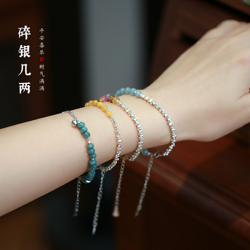 Yiyi|Small pieces of silver S925Sterling Silver Bracelet for Women Original Niche Design Natural Crystal Beaded Bracelet Vintage Style Gift