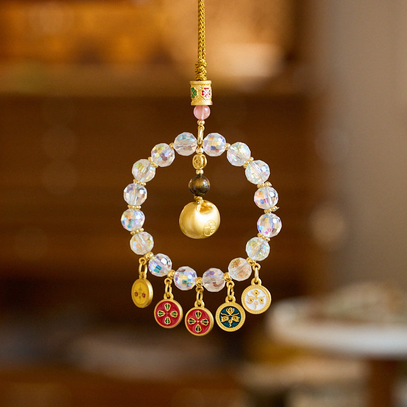 Hangzhou Lingyin Fifth Road God of Wealth Car Hanging Five-Color Crystal Glass Wealth Lock Pendant Temple Cultural and Creative Car Decoration