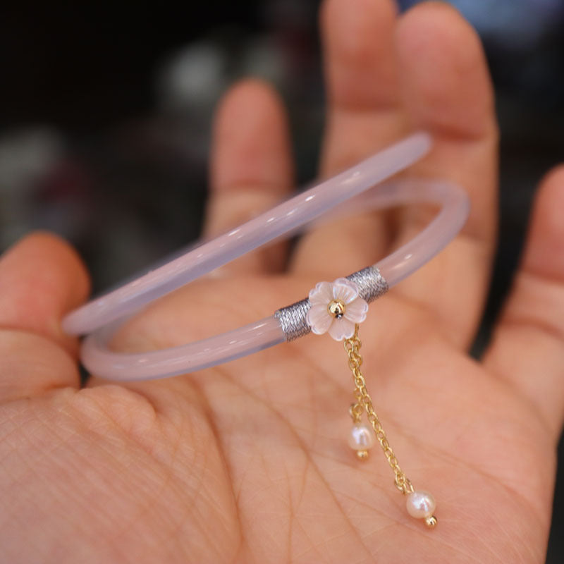 Gold-Devouring Beast Natural Chalcedony Ding-Dang Bracelet Agate Bracelet Ultra-Thin Strip Delicate and Exquisite Jade Bracelet Women's Jewelry Accessories
