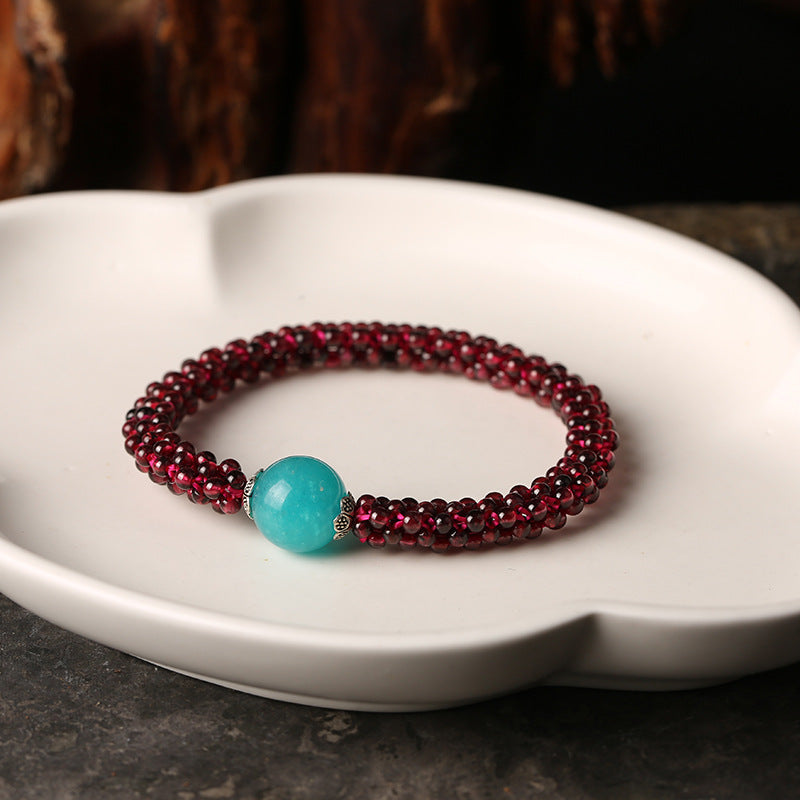 Natural Garnet Bracelet for Women Purple Tooth Black Crystal Jewelry Amazonite Pink Quartz Agate Woven Bracelet