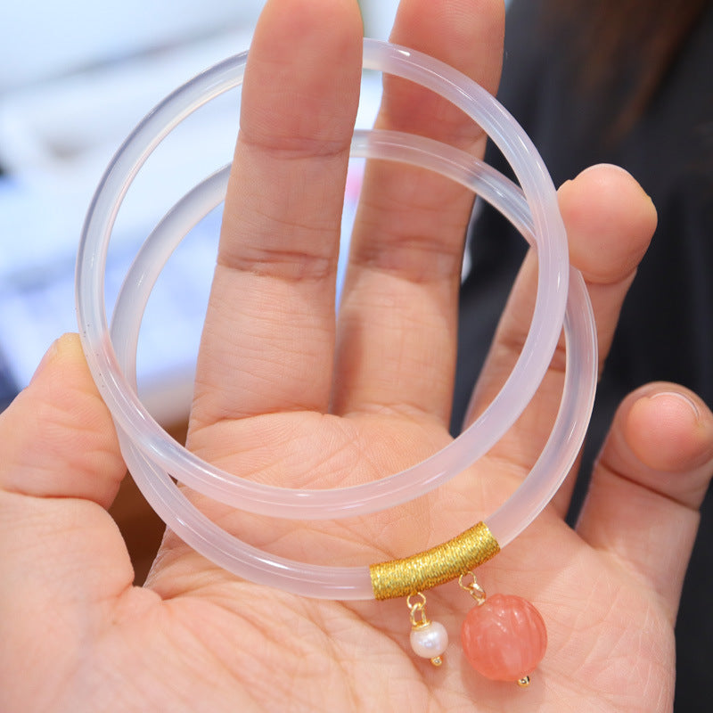 Gold-Devouring Beast Natural Chalcedony Ding-Dang Bracelet Agate Bracelet Ultra-Thin Strip Delicate and Exquisite Jade Bracelet Women's Jewelry Accessories