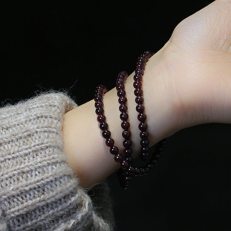 Natural Garnet Bracelet for Women Rose Red Garnet Three Circle Bracelet Simple Design Bracelet