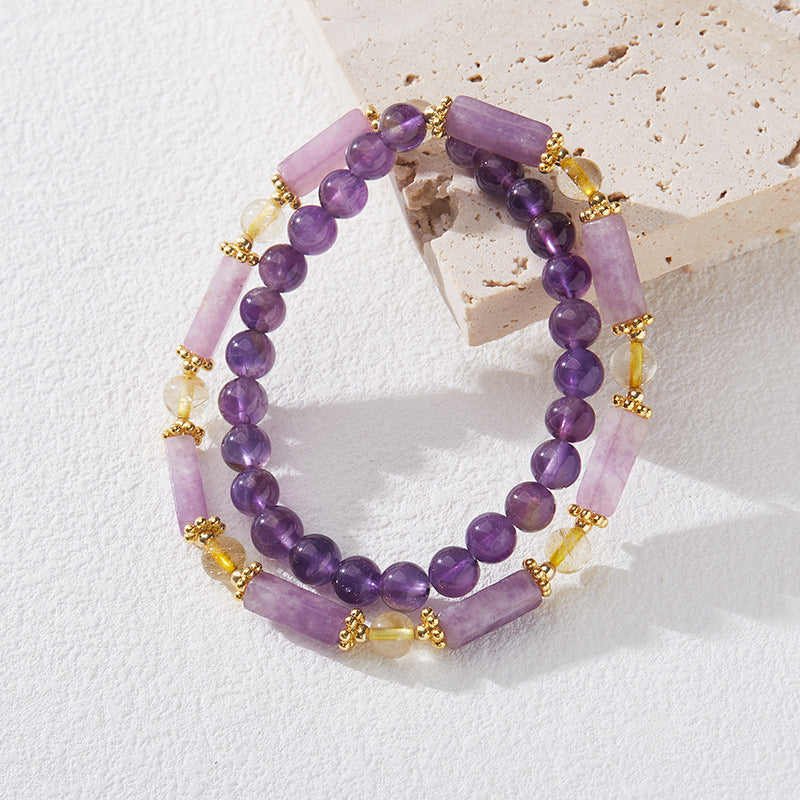 Natural Amethyst Bracelet for Women Violet Purple Jade Double Layer Bracelet Purple Crystal Gemstone High-end Bracelet