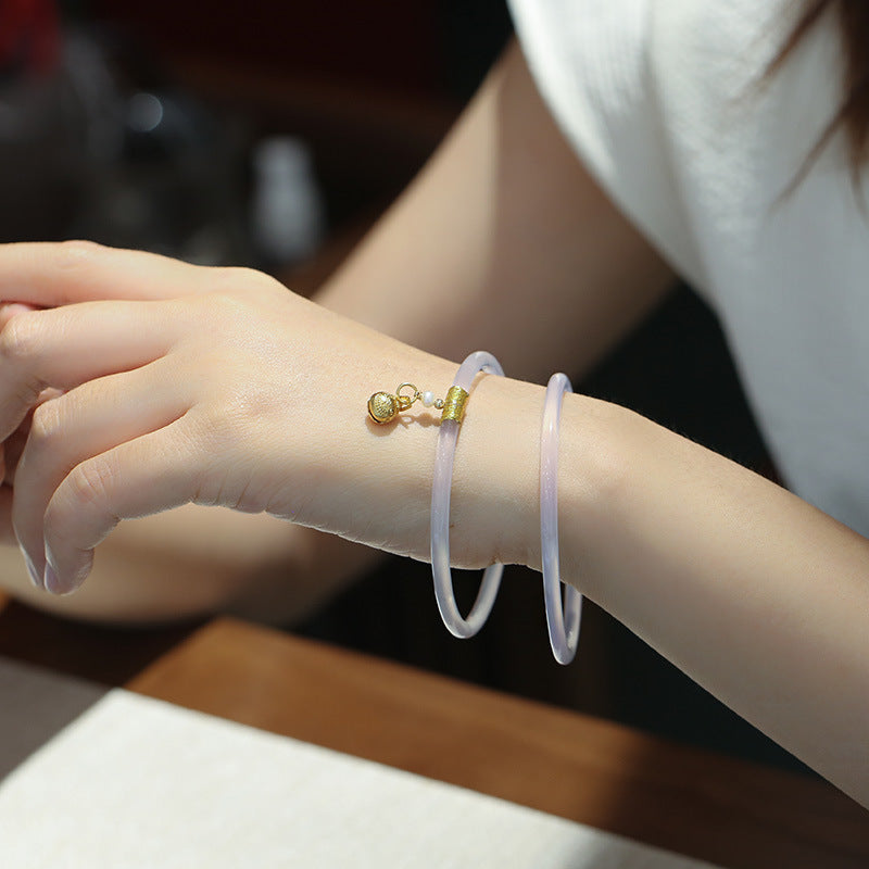 Gold-Devouring Beast Natural Chalcedony Ding-Dang Bracelet Agate Bracelet Ultra-Thin Strip Delicate and Exquisite Jade Bracelet Women's Jewelry Accessories