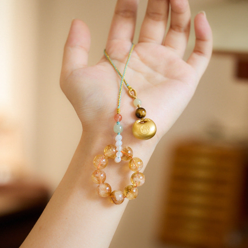 Temple Same Style Natural Yellow Asse Crystal Pendant Splendid Future Hair Wealth and Luck Lock Automobile Hanging Ornament Bag Hanging