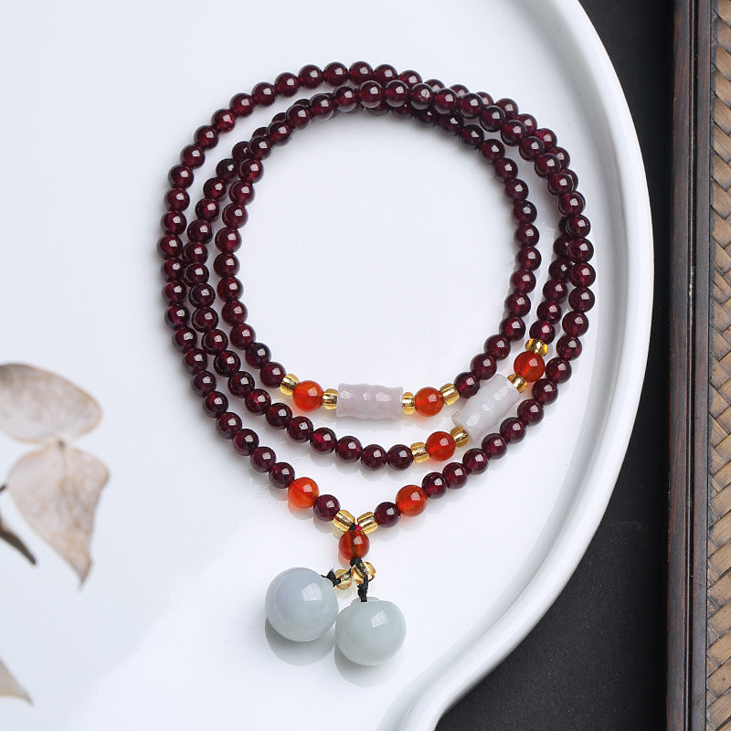 Natural Garnet Bracelet Multi-layer Beaded Bracelet5mm Natural emerald A Accessories Hot Sale