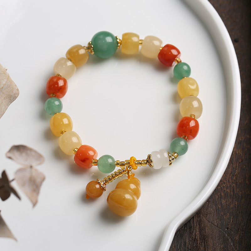 Feiyi Jewelry Gold Silk Jade Bracelet Drum Beads Pumpkin Beads Gourd Ethnic Style Bracelet Yellow Jade Pixiu Bracelet for Women