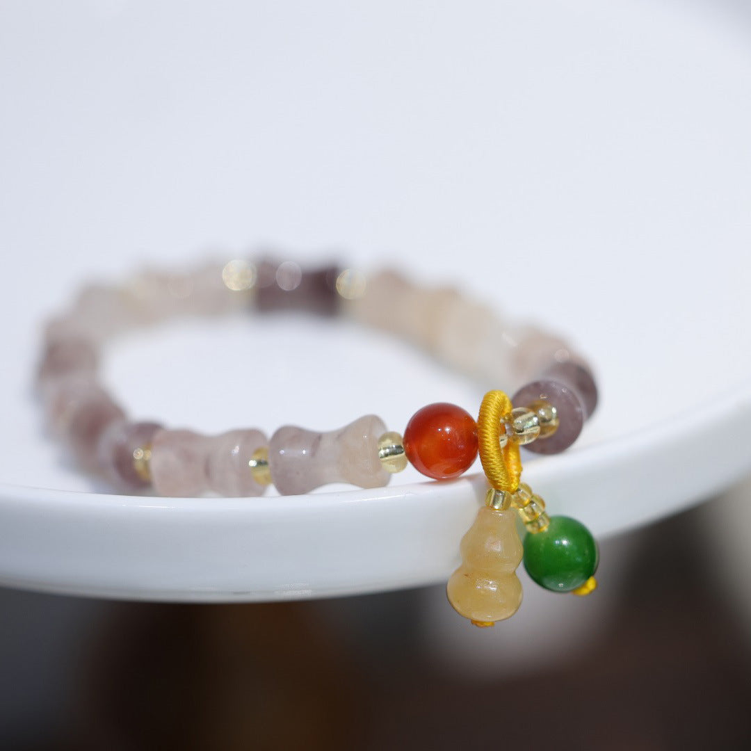 Natural Xinjiang Golden Silk Jade Bracelet for Women, High-Quality Gourd Single Circle Bracelet, Yadan Gobi Jade Ethnic Style Gift