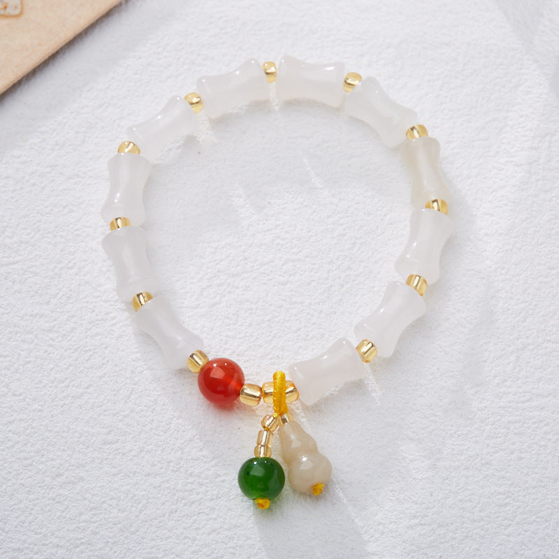 Natural Xinjiang Golden Silk Jade Bracelet for Women, High-Quality Gourd Single Circle Bracelet, Yadan Gobi Jade Ethnic Style Gift