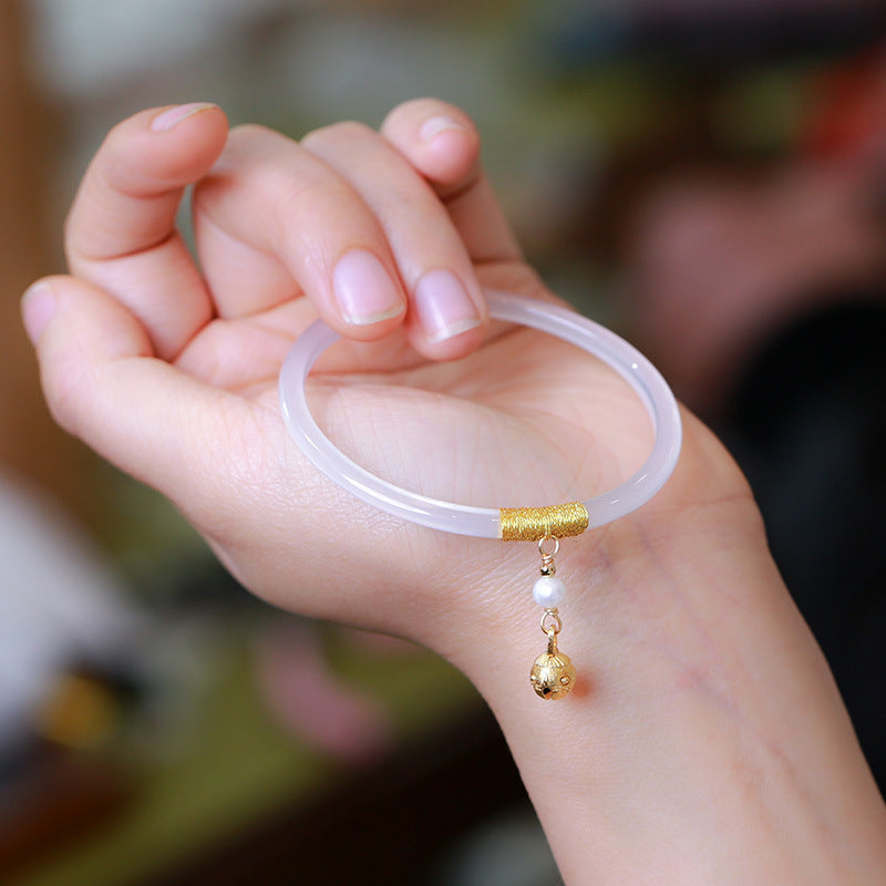 Gold-Devouring Beast Natural Chalcedony Ding-Dang Bracelet Agate Bracelet Ultra-Thin Strip Delicate and Exquisite Jade Bracelet Women's Jewelry Accessories