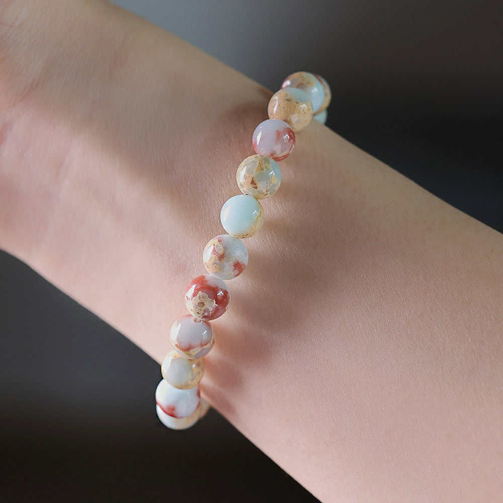 New Chinese Style Natural8MM Shoushan Stone Bracelet Blue Single Circle Bead Retro Ethnic Style Unisex Jewelry